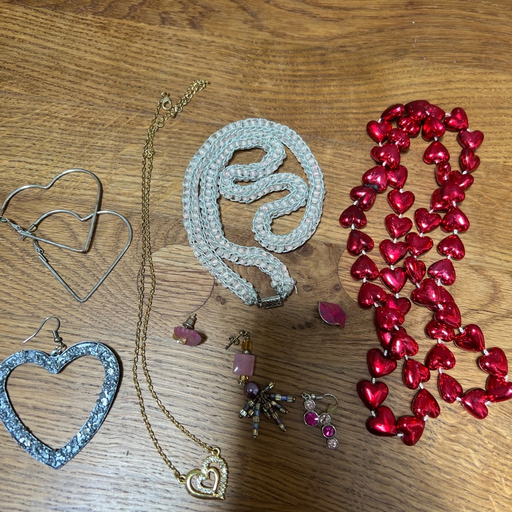 Heart shaped & pink themed lot of jewelry